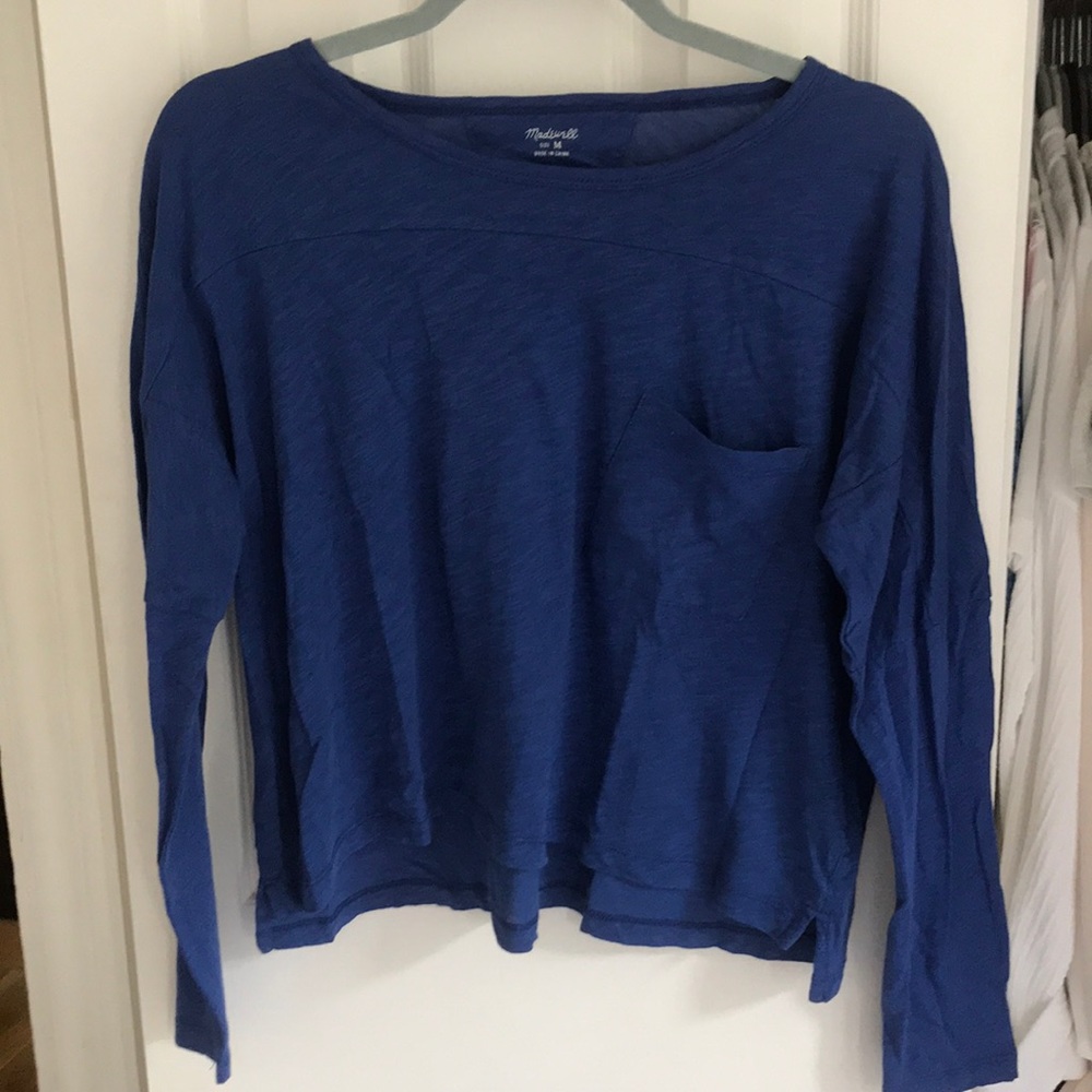 Madewell Blue Long Sleeve Pocket Tee Shirt